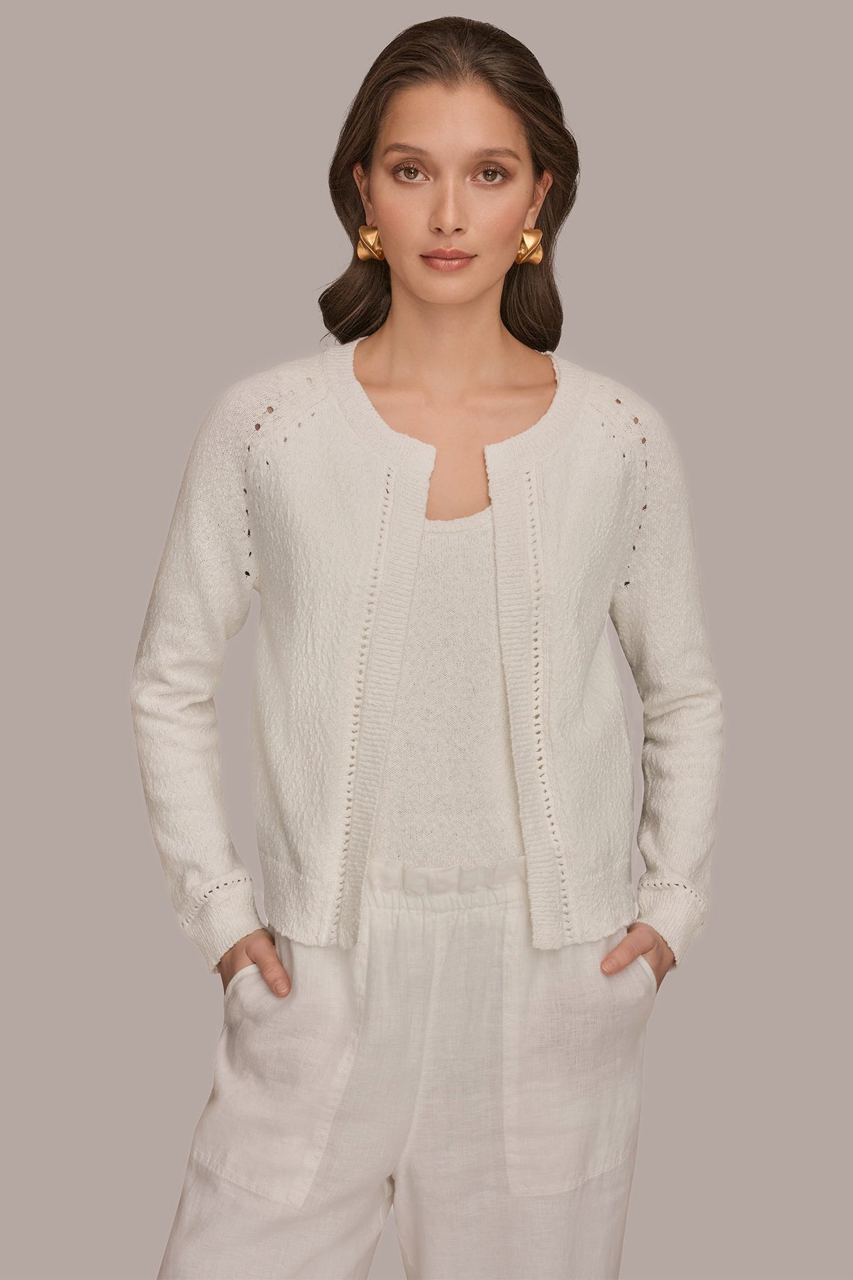 POINTELLE TRIM CARDIGAN - Cream