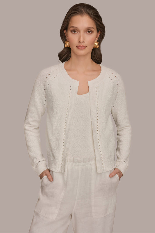 POINTELLE TRIM CARDIGAN - Cream