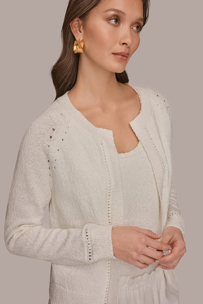 POINTELLE TRIM CARDIGAN - Cream