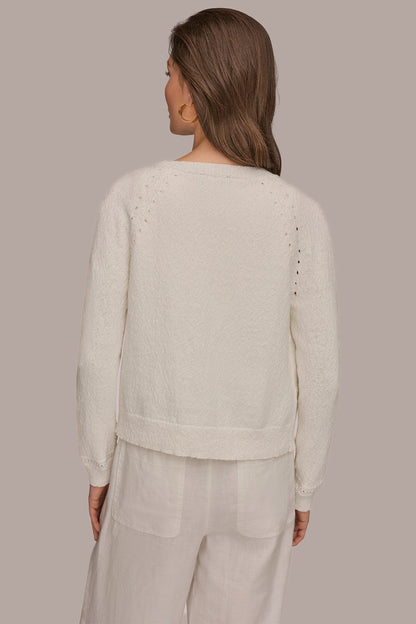 POINTELLE TRIM CARDIGAN - Cream