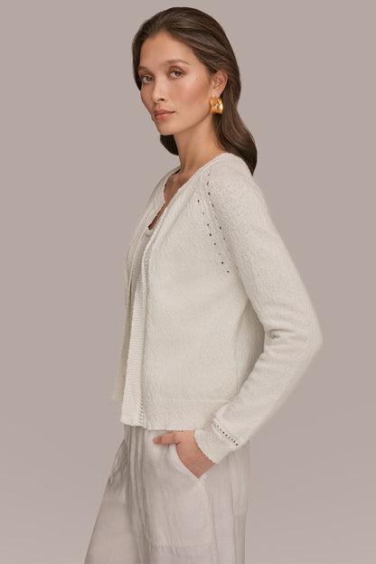POINTELLE TRIM CARDIGAN - Cream