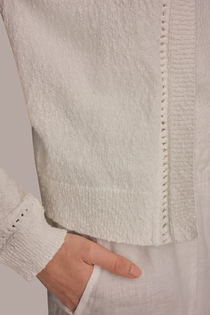 POINTELLE TRIM CARDIGAN - Cream