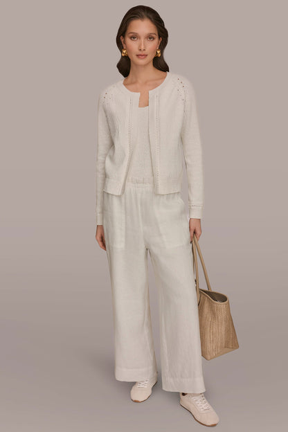 POINTELLE TRIM CARDIGAN - Cream