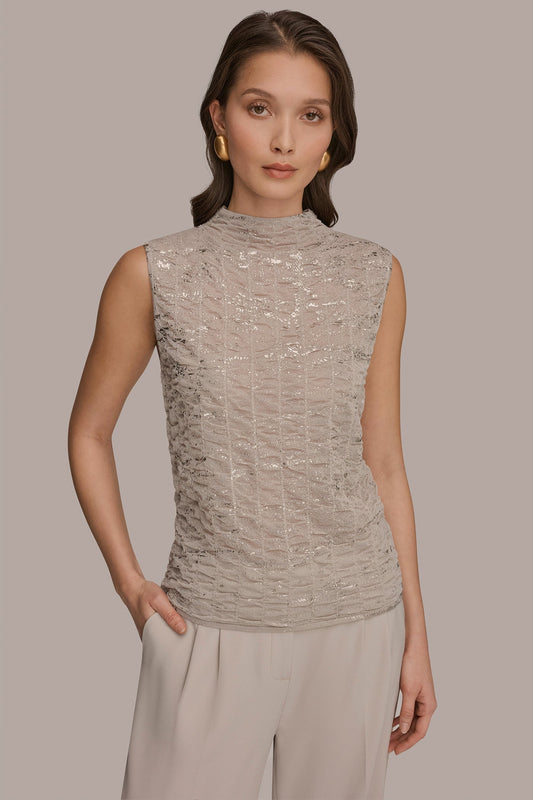 METALLIC RUCHED SWEATER - Tuscan Grey