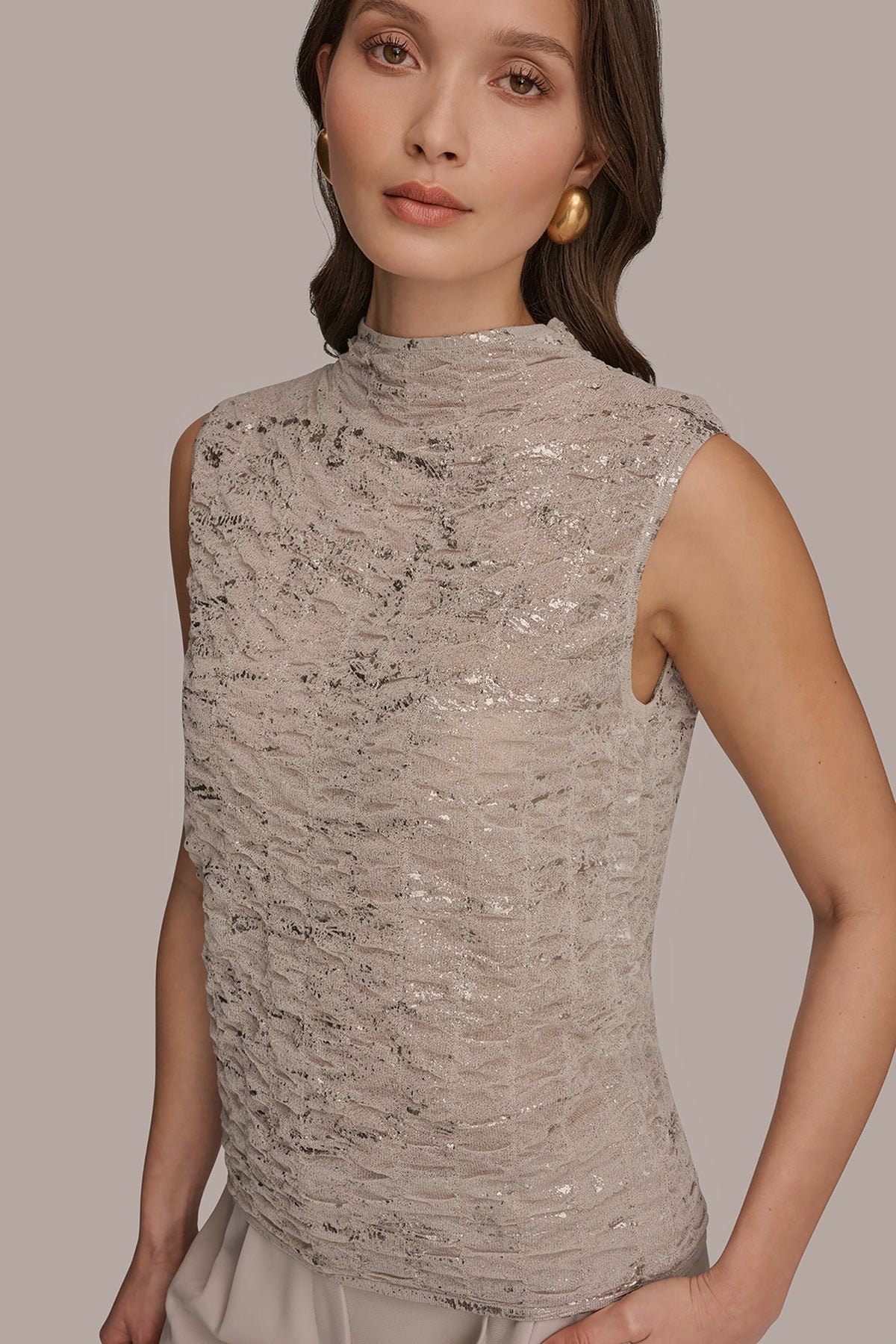 METALLIC RUCHED SWEATER - Tuscan Grey