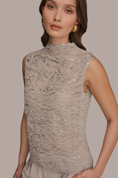 METALLIC RUCHED SWEATER - Tuscan Grey