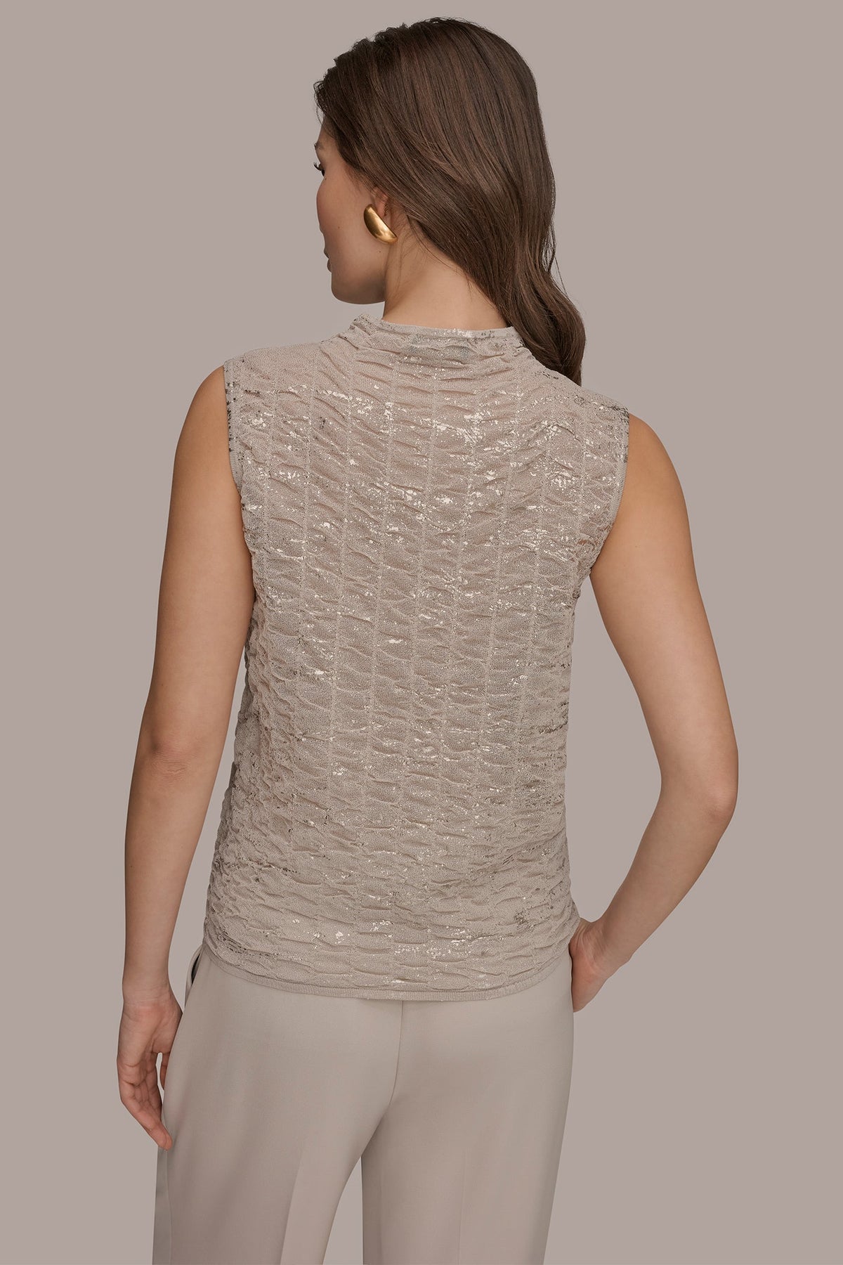 METALLIC RUCHED SWEATER - Tuscan Grey