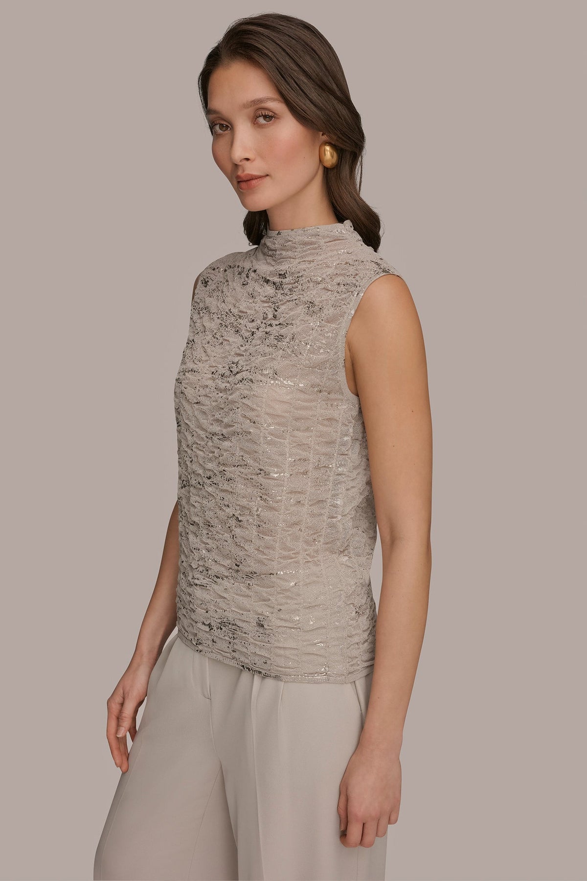 METALLIC RUCHED SWEATER - Tuscan Grey