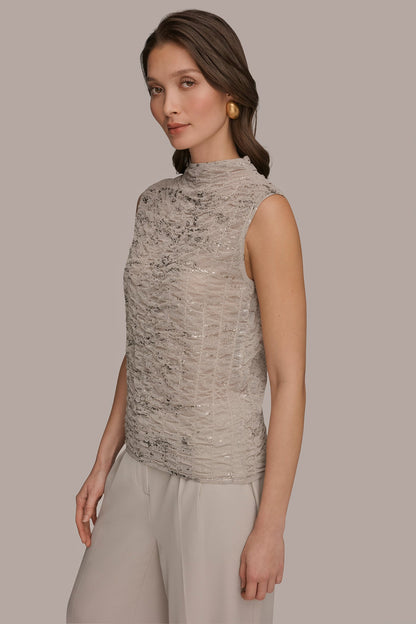 METALLIC RUCHED SWEATER - Tuscan Grey