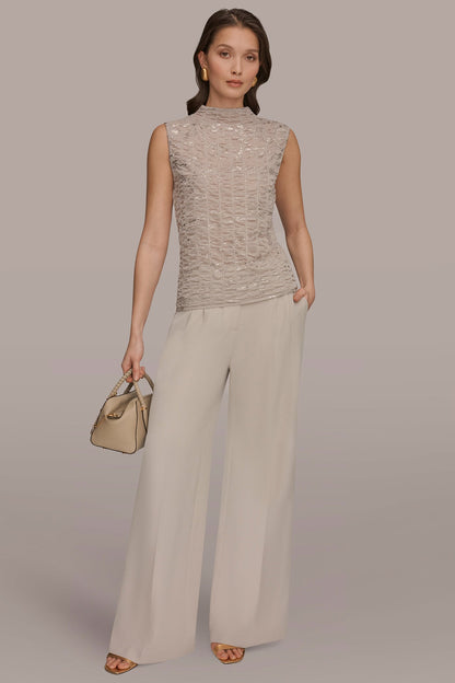 METALLIC RUCHED SWEATER - Tuscan Grey