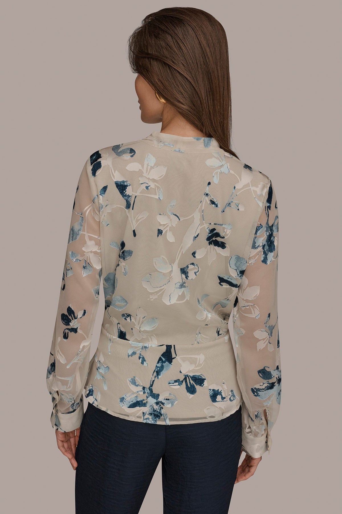 LONG SLEEVE BURNOUT FOIL WRAP BLOUSE - Sea Mist Multi
