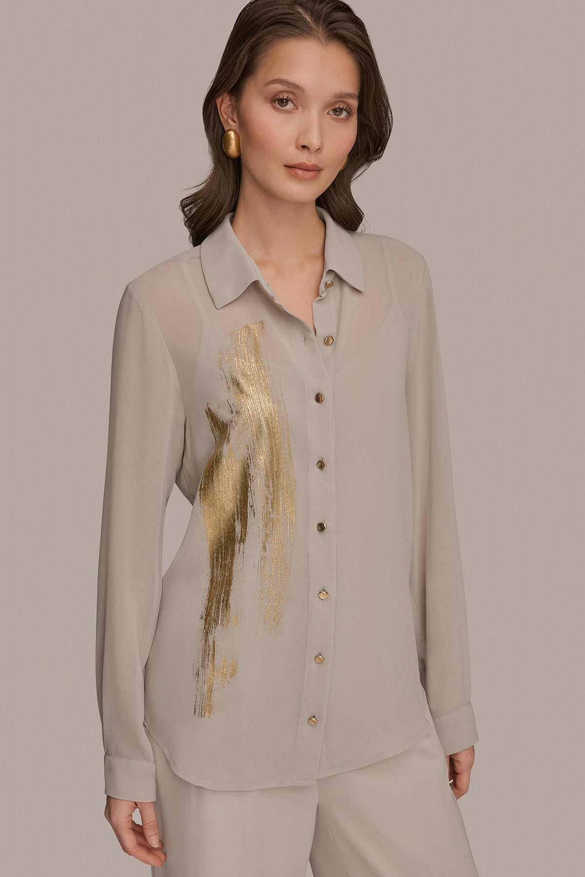 METALLIC BRUSHSTROKE BLOUSE - Turin/Champagne Gold