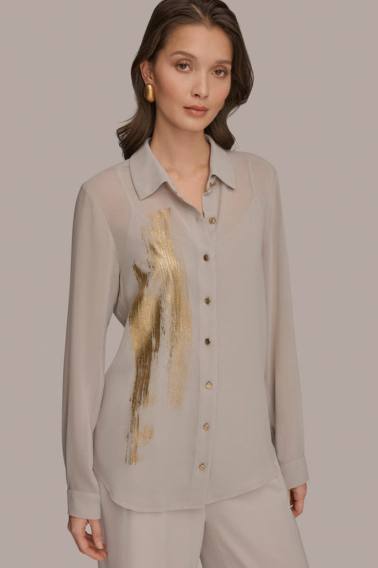METALLIC BRUSHSTROKE BLOUSE - Turin/Champagne Gold