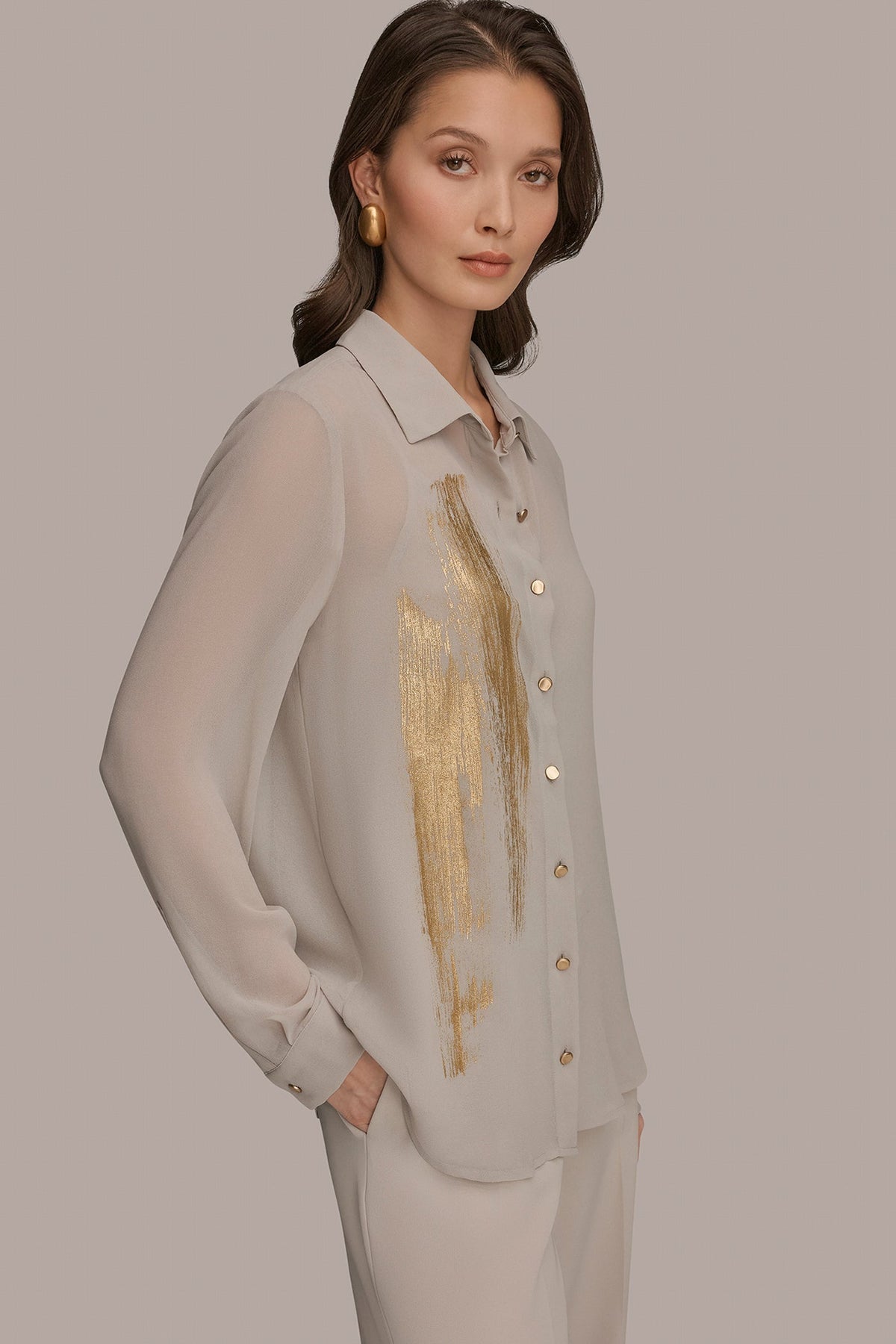 METALLIC BRUSHSTROKE BLOUSE - Turin/Champagne Gold