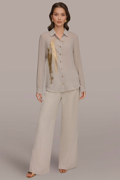METALLIC BRUSHSTROKE BLOUSE - Turin/Champagne Gold