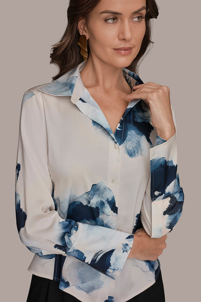 FLORAL HIGH-LOW BLOUSE - Nightfall/Sea Mist