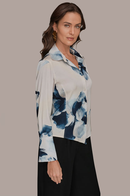 FLORAL HIGH-LOW BLOUSE - Nightfall/Sea Mist