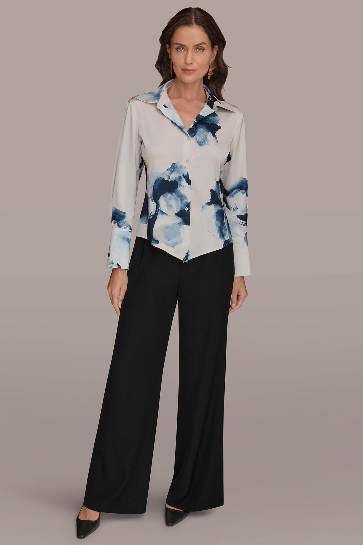 FLORAL HIGH-LOW BLOUSE - Nightfall/Sea Mist