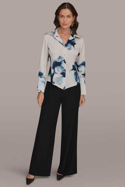 FLORAL HIGH-LOW BLOUSE - Nightfall/Sea Mist