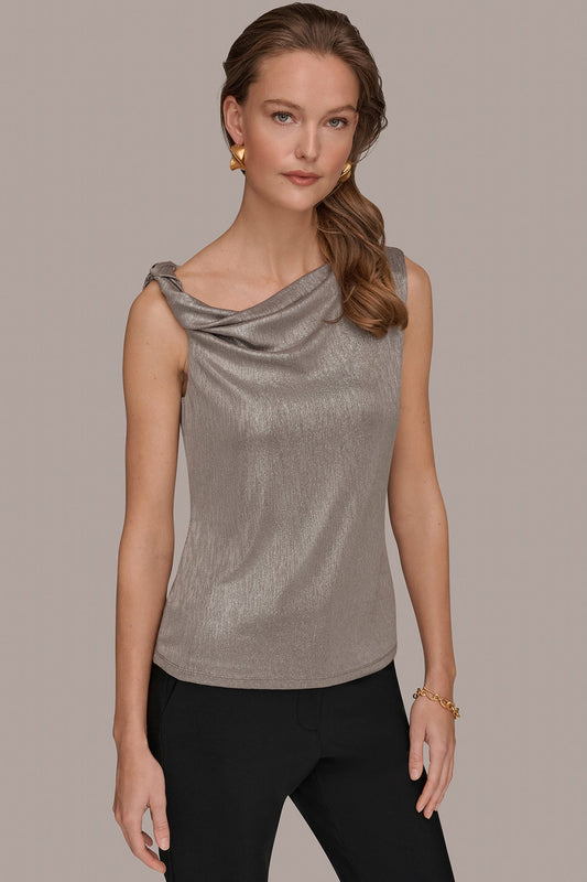 METALLIC ONE-SHOULDER TOP - Tuscan Grey/Silver
