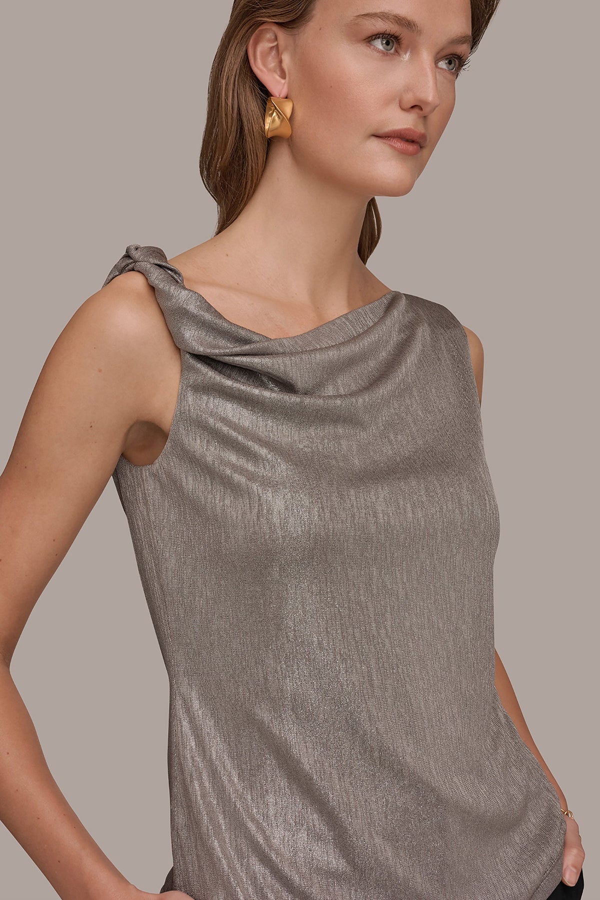 METALLIC ONE-SHOULDER TOP - Tuscan Grey/Silver