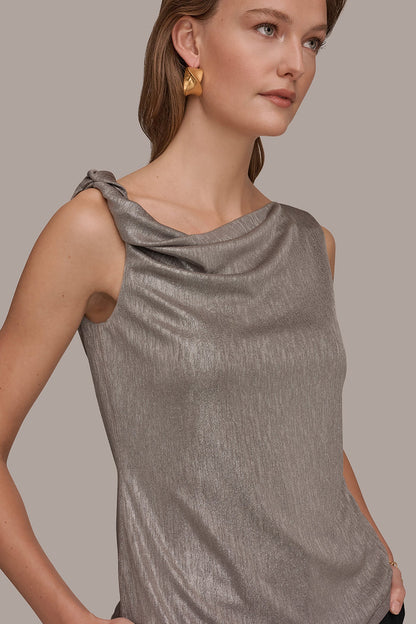 METALLIC ONE-SHOULDER TOP - Tuscan Grey/Silver