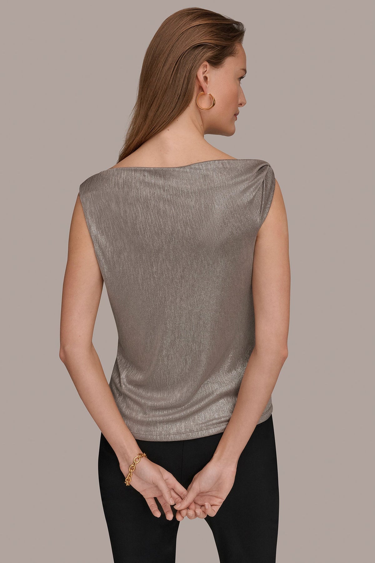 METALLIC ONE-SHOULDER TOP - Tuscan Grey/Silver