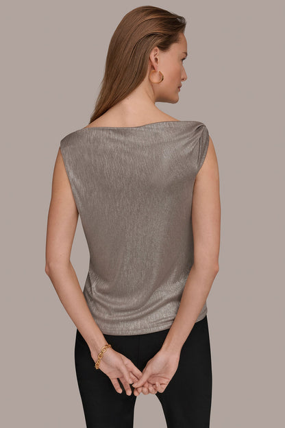 METALLIC ONE-SHOULDER TOP - Tuscan Grey/Silver