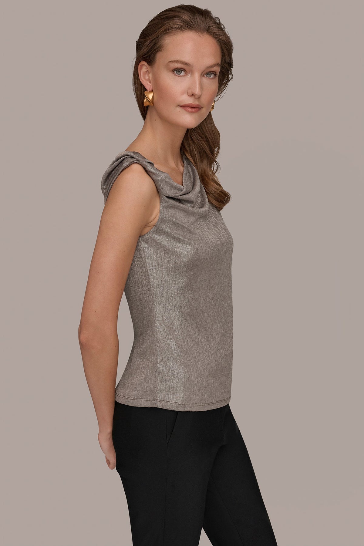 METALLIC ONE-SHOULDER TOP - Tuscan Grey/Silver