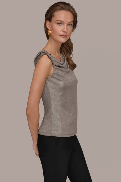 METALLIC ONE-SHOULDER TOP - Tuscan Grey/Silver