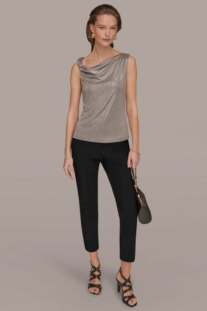 METALLIC ONE-SHOULDER TOP - Tuscan Grey/Silver