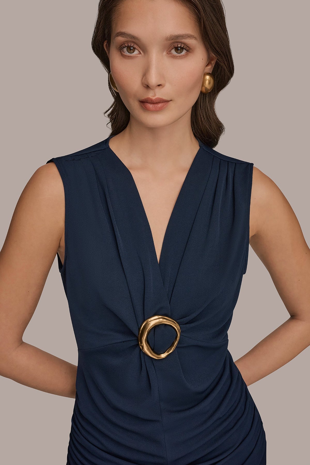 DEEP V-NECK BUCKLE BLOUSE - Nightfall