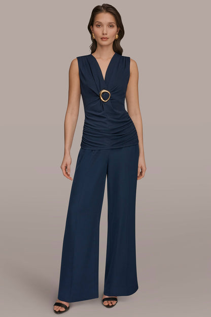 DEEP V-NECK BUCKLE BLOUSE - Nightfall