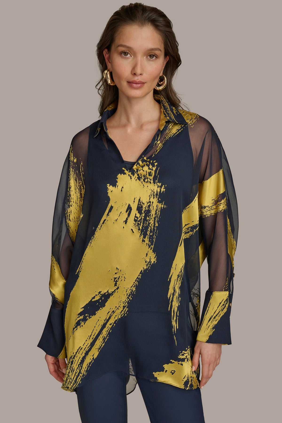PRINT COLLARED TUNIC - Nightfall/Gold