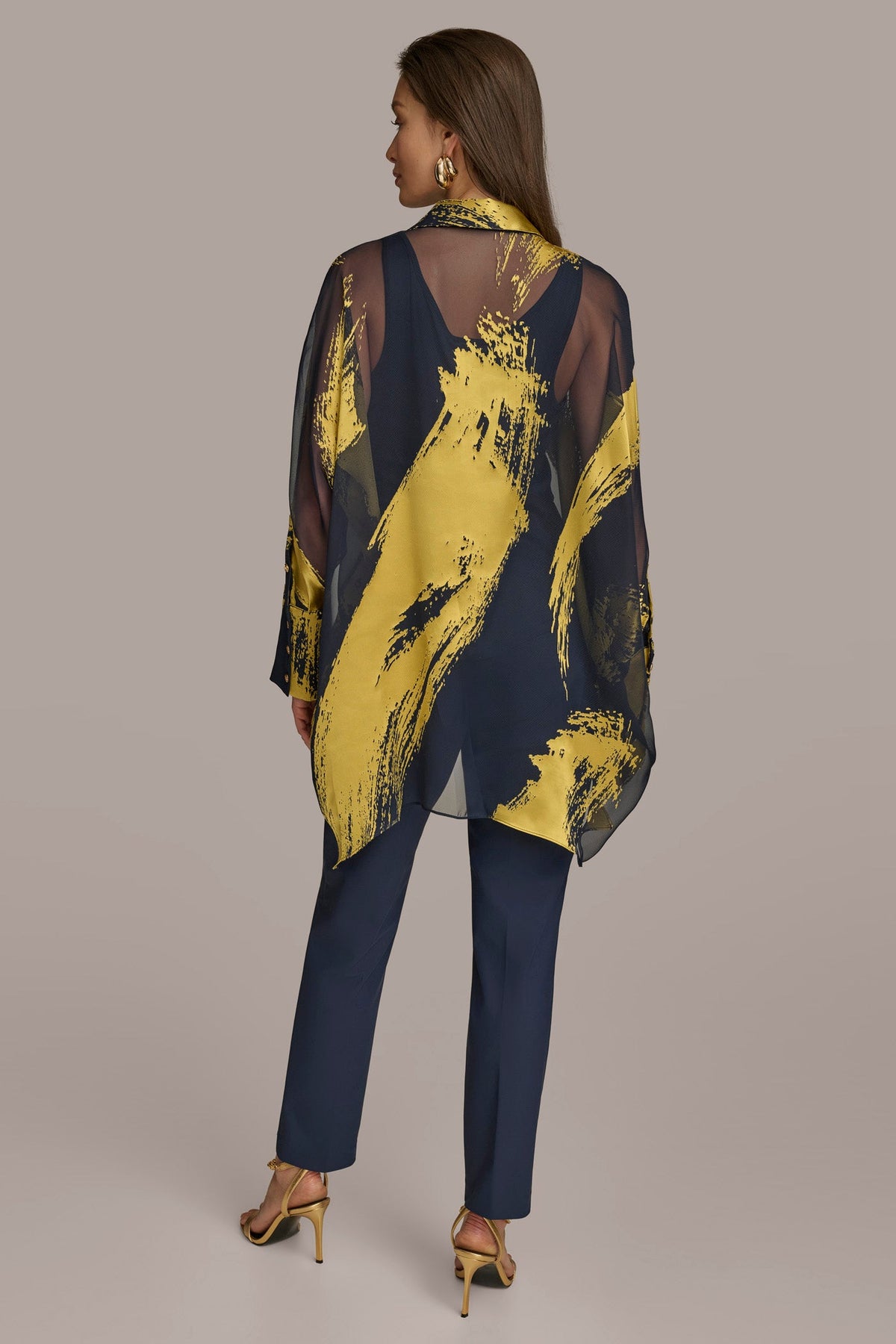 PRINT COLLARED TUNIC - Nightfall/Gold