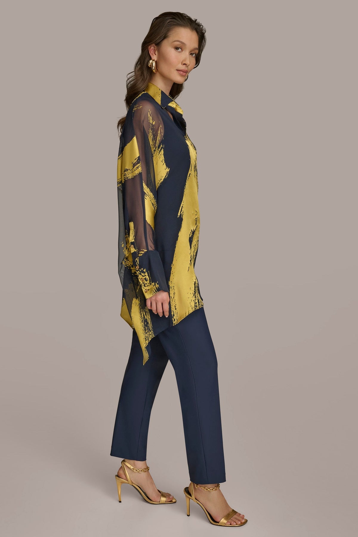 PRINT COLLARED TUNIC - Nightfall/Gold