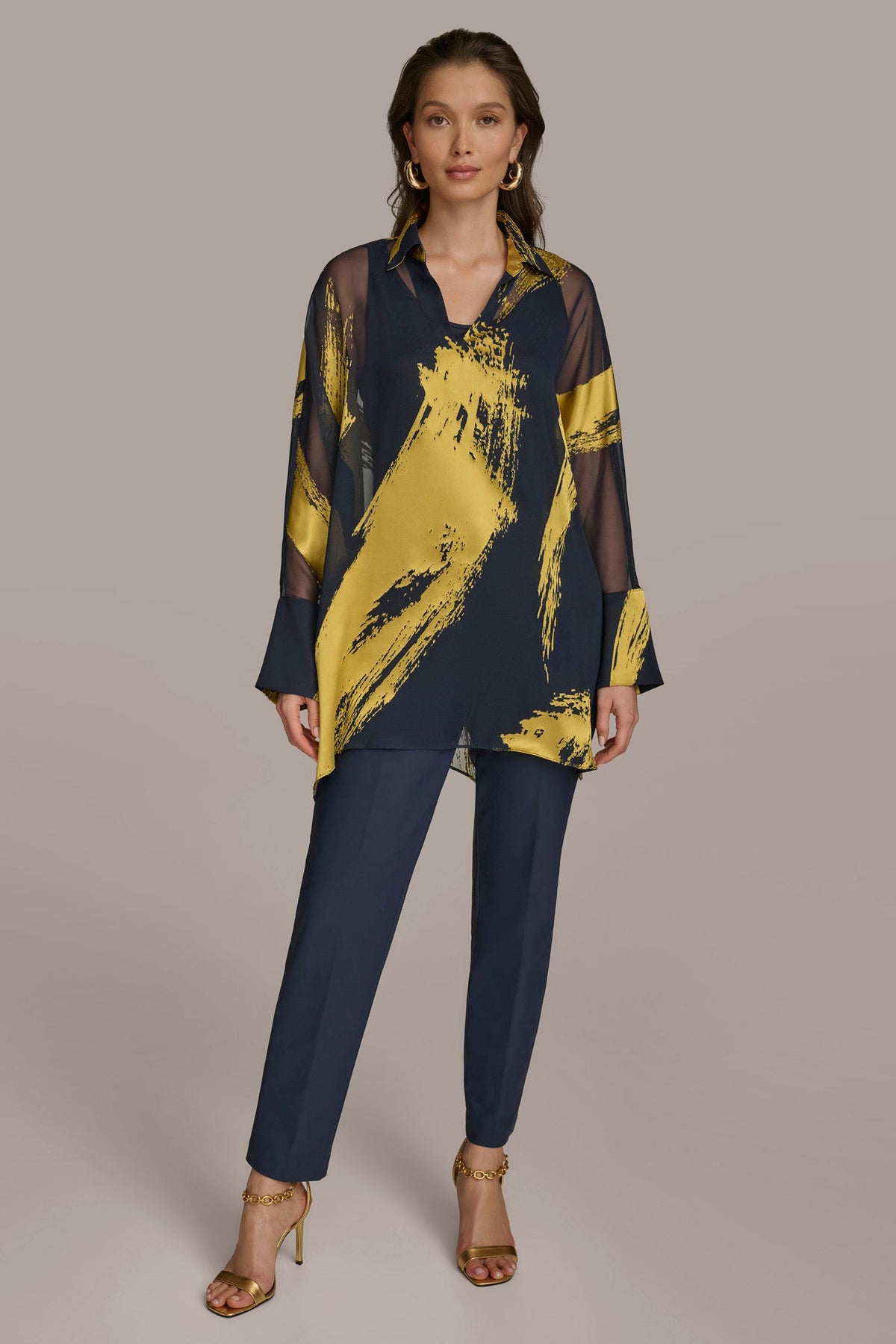 PRINT COLLARED TUNIC - Nightfall/Gold