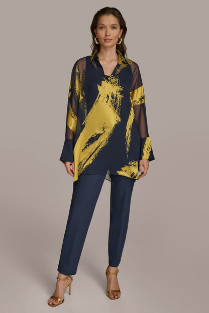 PRINT COLLARED TUNIC - Nightfall/Gold