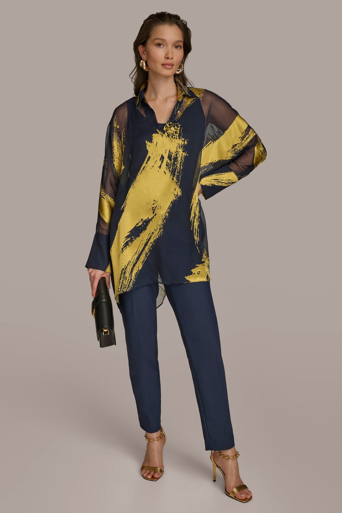 PRINT COLLARED TUNIC - Nightfall/Gold