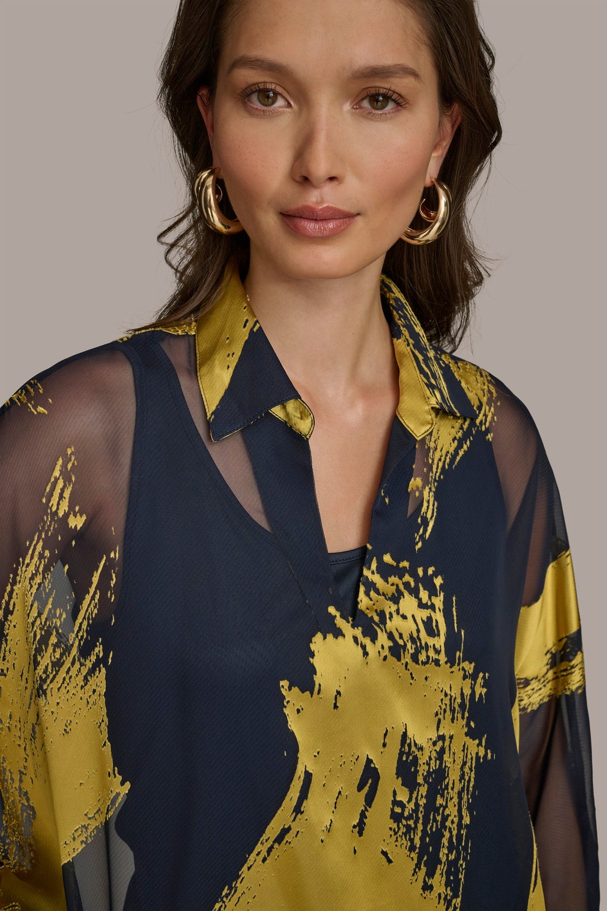 PRINT COLLARED TUNIC - Nightfall/Gold
