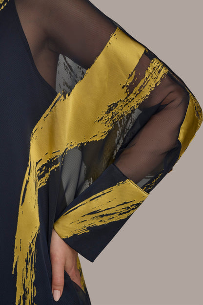 PRINT COLLARED TUNIC - Nightfall/Gold