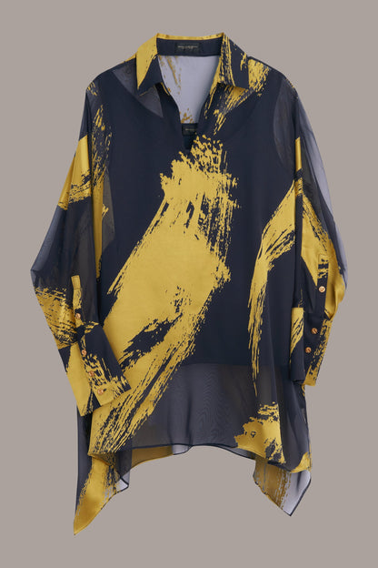 PRINT COLLARED TUNIC - Nightfall/Gold
