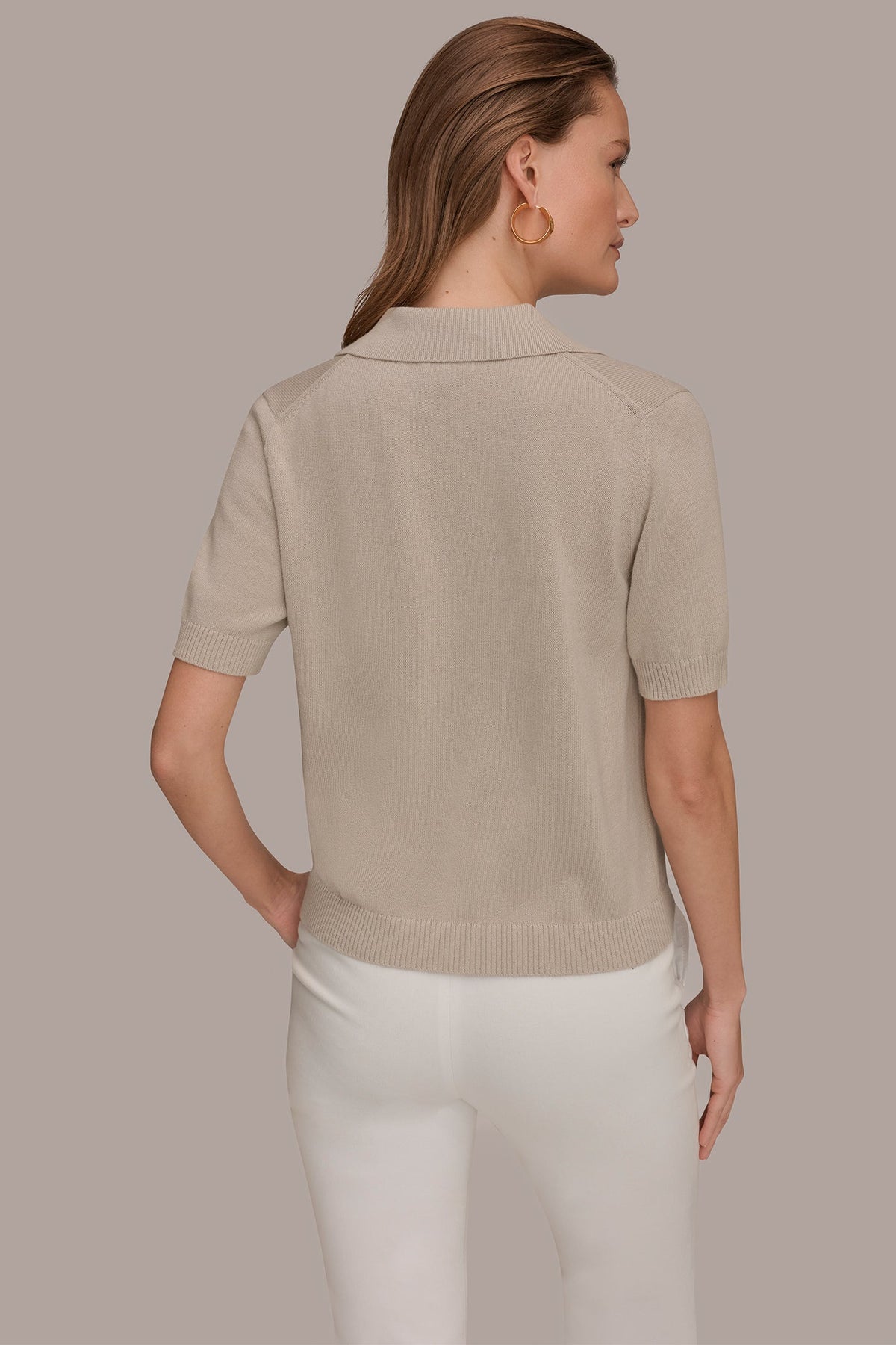 COTTON AND CASHMERE POLO SWEATER - Tuscan Grey