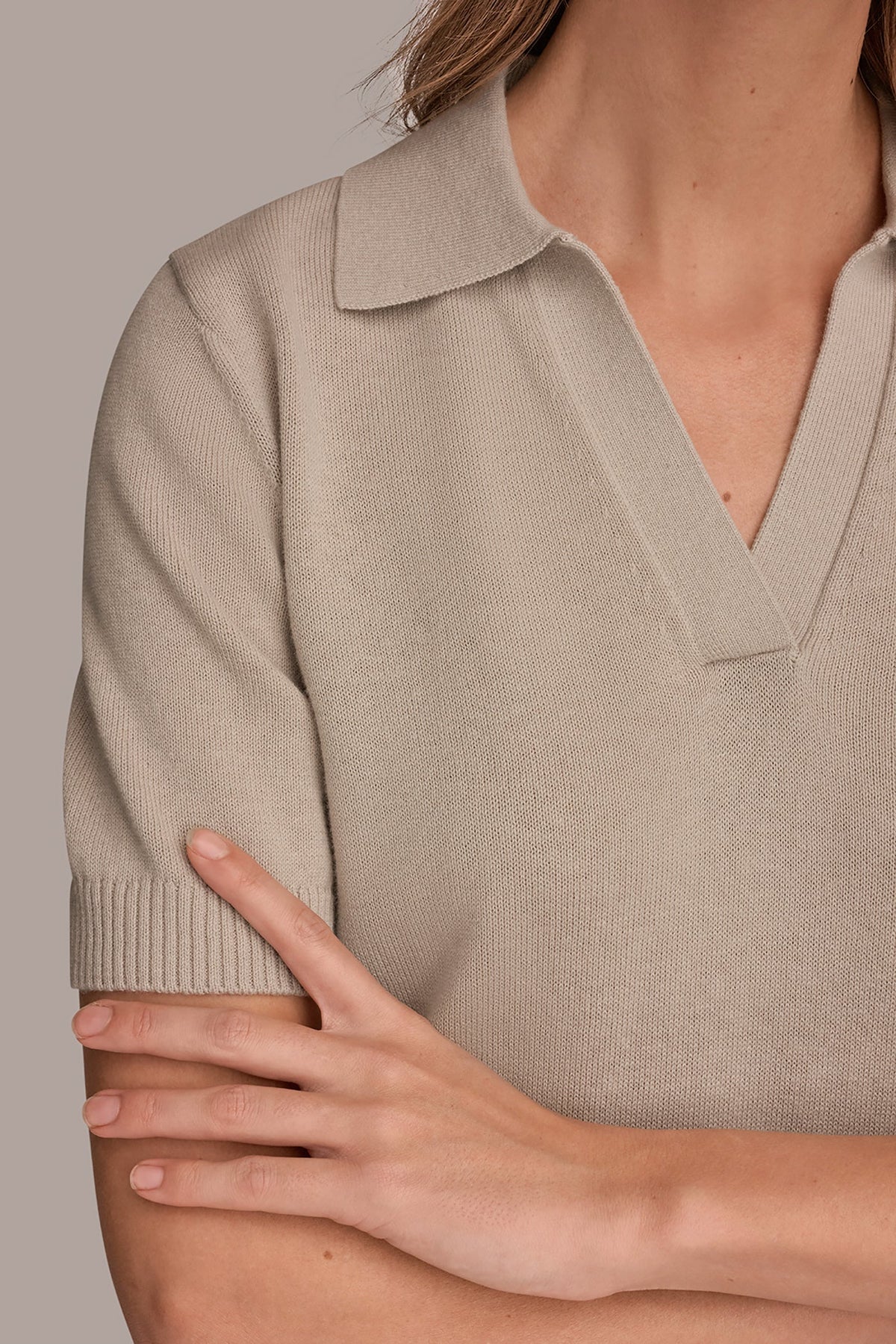 COTTON AND CASHMERE POLO SWEATER - Tuscan Grey