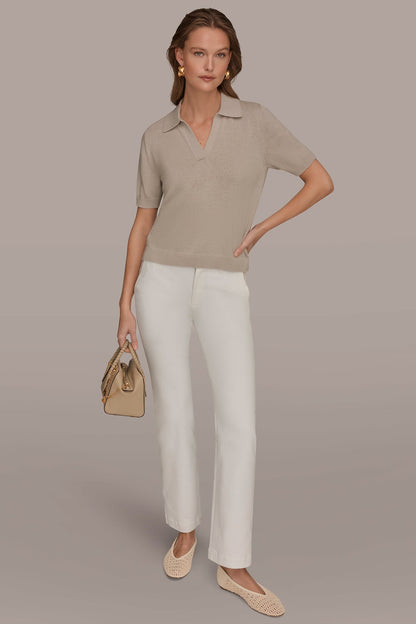 COTTON AND CASHMERE POLO SWEATER - Tuscan Grey