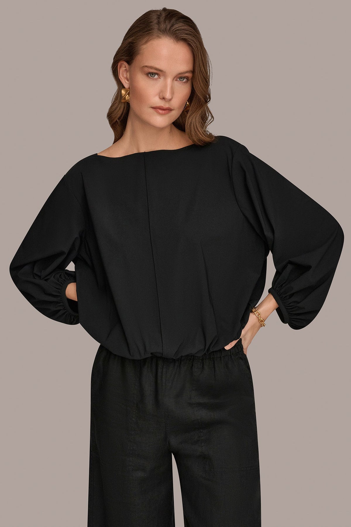 THE MODERN TRAVEL BALLOON SLEEVE BLOUSE - Black