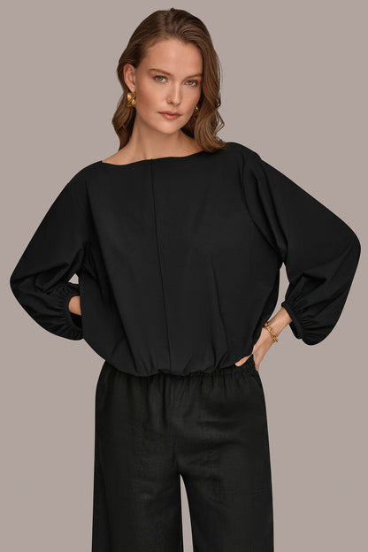 THE MODERN TRAVEL BALLOON SLEEVE BLOUSE - Black