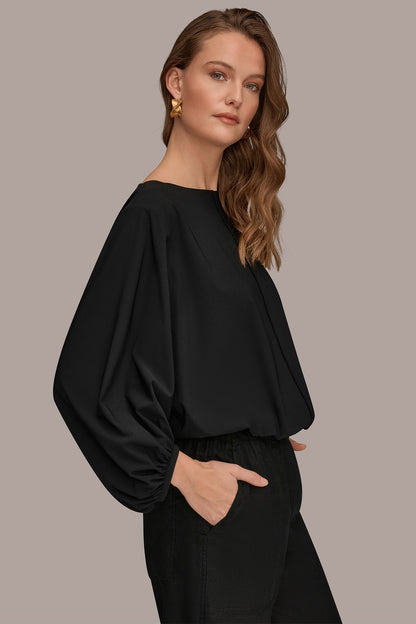THE MODERN TRAVEL BALLOON SLEEVE BLOUSE - Black
