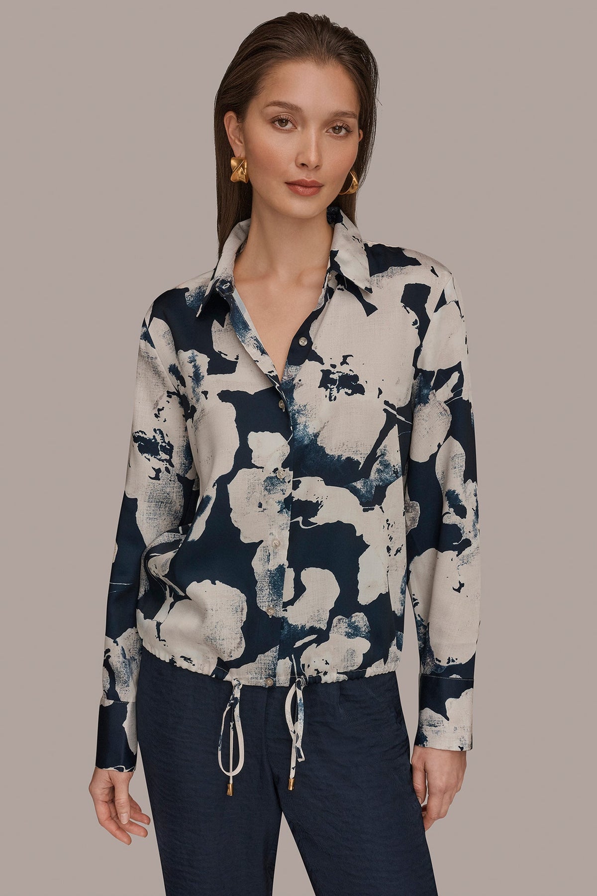 DRAWSTRING HEM BLOUSE - Nightfall Multi