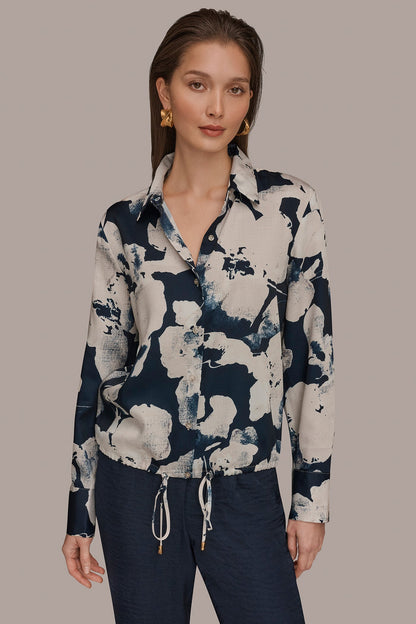 DRAWSTRING HEM BLOUSE - Nightfall Multi